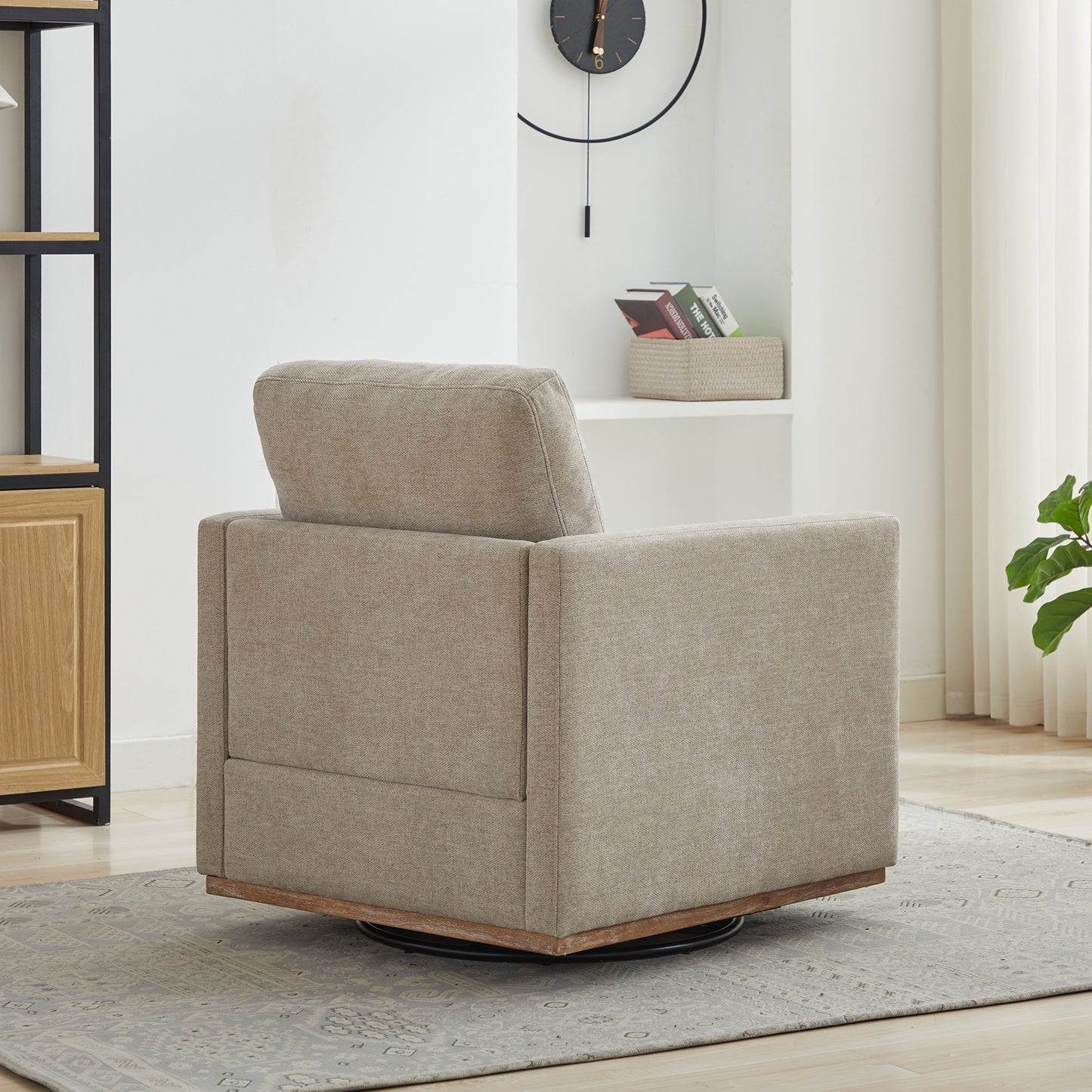 30.7"W Square Upholstered 360° Swivel Accent Chair and Comfy Single Sofa Chair with a Weathered Finished Wooden Base, Club Lounge Reading Armchair for Living Room Bedroom Apartment Nursery. Taupe image 6