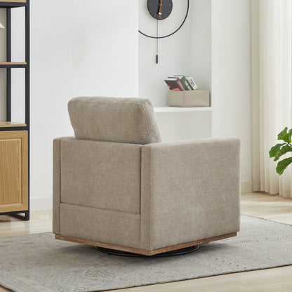 30.7"W Square Upholstered 360° Swivel Accent Chair and Comfy Single Sofa Chair with a Weathered Finished Wooden Base, Club Lounge Reading Armchair for Living Room Bedroom Apartment Nursery. Taupe image 6