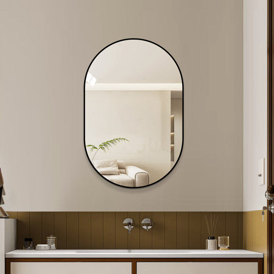 36x24 Inch Black Bathroom Vanity Mirror Wall Mounted, Framed Wall Mirror for Bathroom, Vertical or Horizontal Hanging, Modern HD Mirror for Bedroom, Entryway image 1