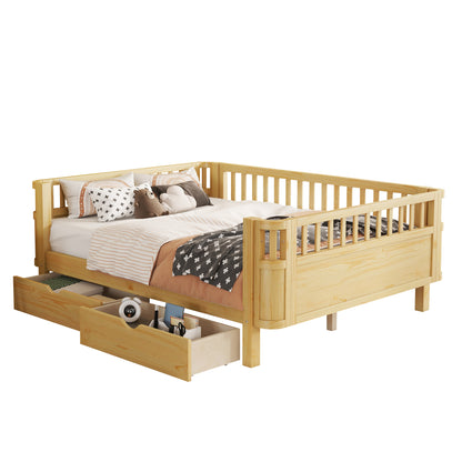 Full Size Wood Platform Bed for Kids, Wood Low Profile Full Bed with Rails for Girls and Boys, Natural (Old SKU W2593P331687) image 9