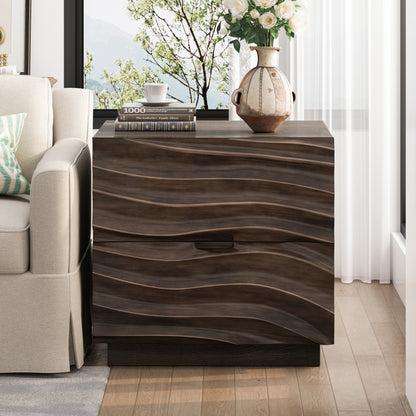 Solid Wood Nightstands, Bedside Table with 2 Drawers, No Handles, Sofa End Table for Living Room, Bedrooms,Brown image 2