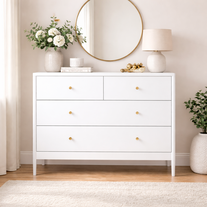 White 4-Drawer Kids Dresser, Wooden Storage Cabinet for Toddler Bedroom, Nursery, Closet, Baby Nightstand Organizer for Living Room or Apartment, 35.4" Wide image 1