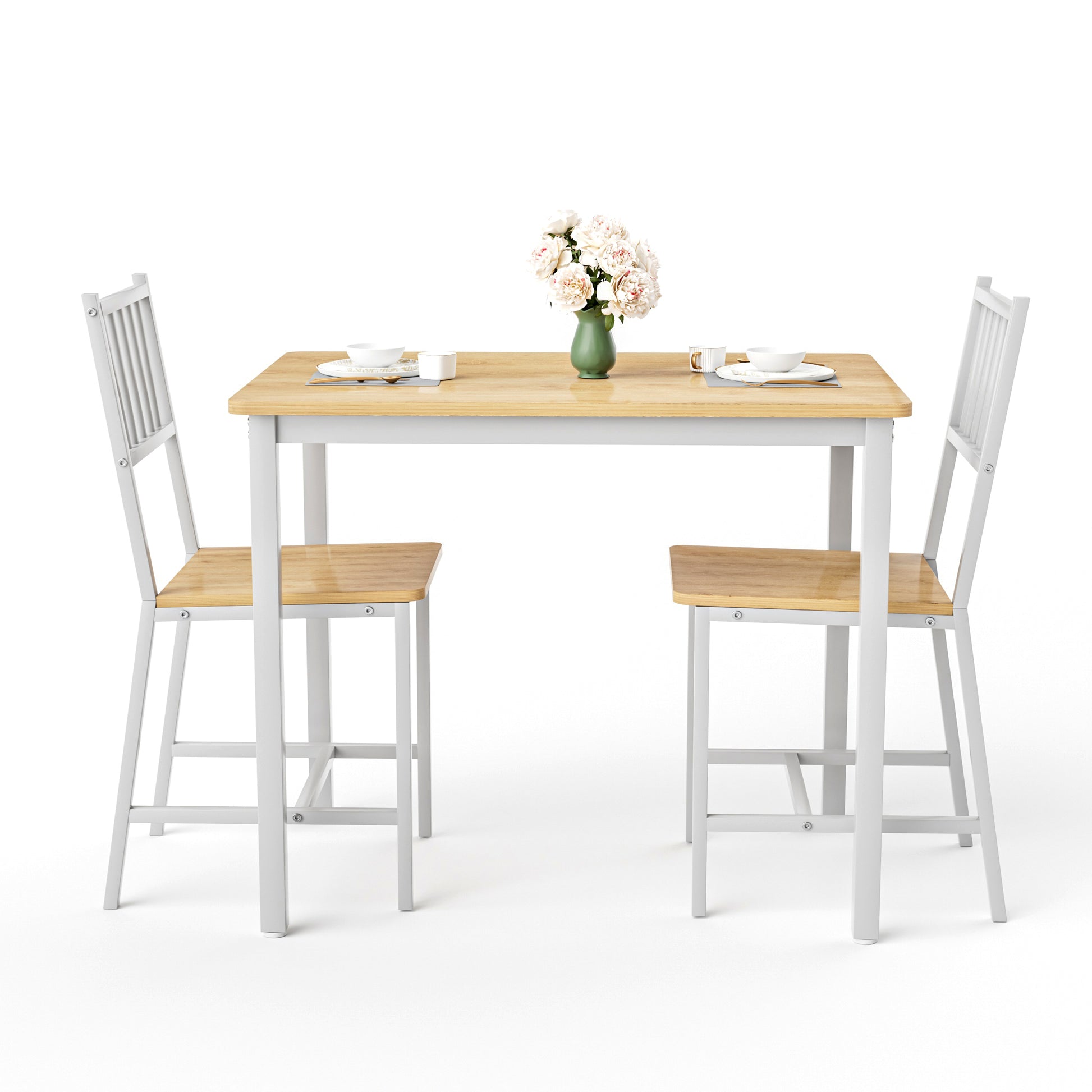 Dining Table Set, Bar Table with 2 Dining chairs, Kitchen Table Counter with Chairs, Industrial for Kitchen Breakfast Table, Living Room, Party Room,Natural and White,35.4″L x23.6″W x 29.7″H image 7