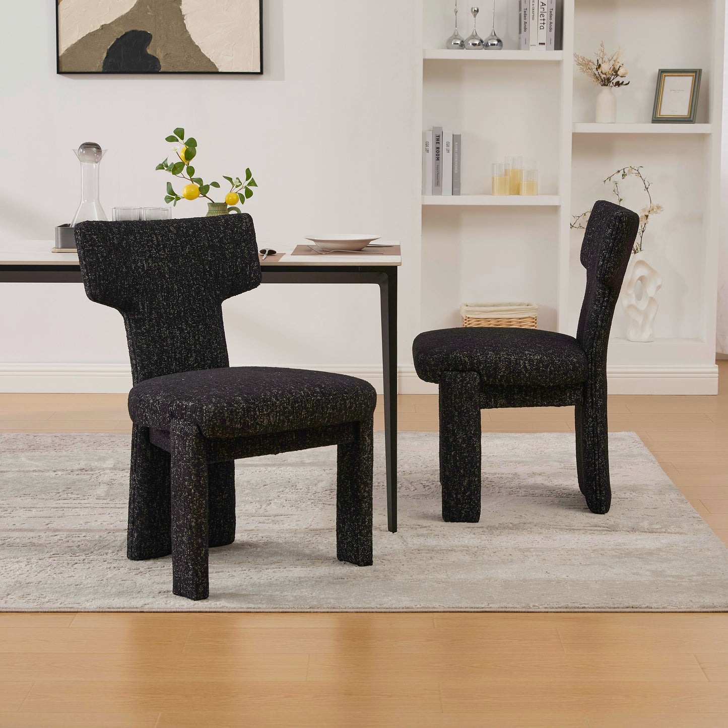 22.05" Wide Modern Upholstered Chenille Dining Chair Set of 2 with Rubberwood Legs, Armless Curved Back Accent Chairs for Living Room Bedroom Restaurant Cafes Dining Room Reception, Black/Gray image 7