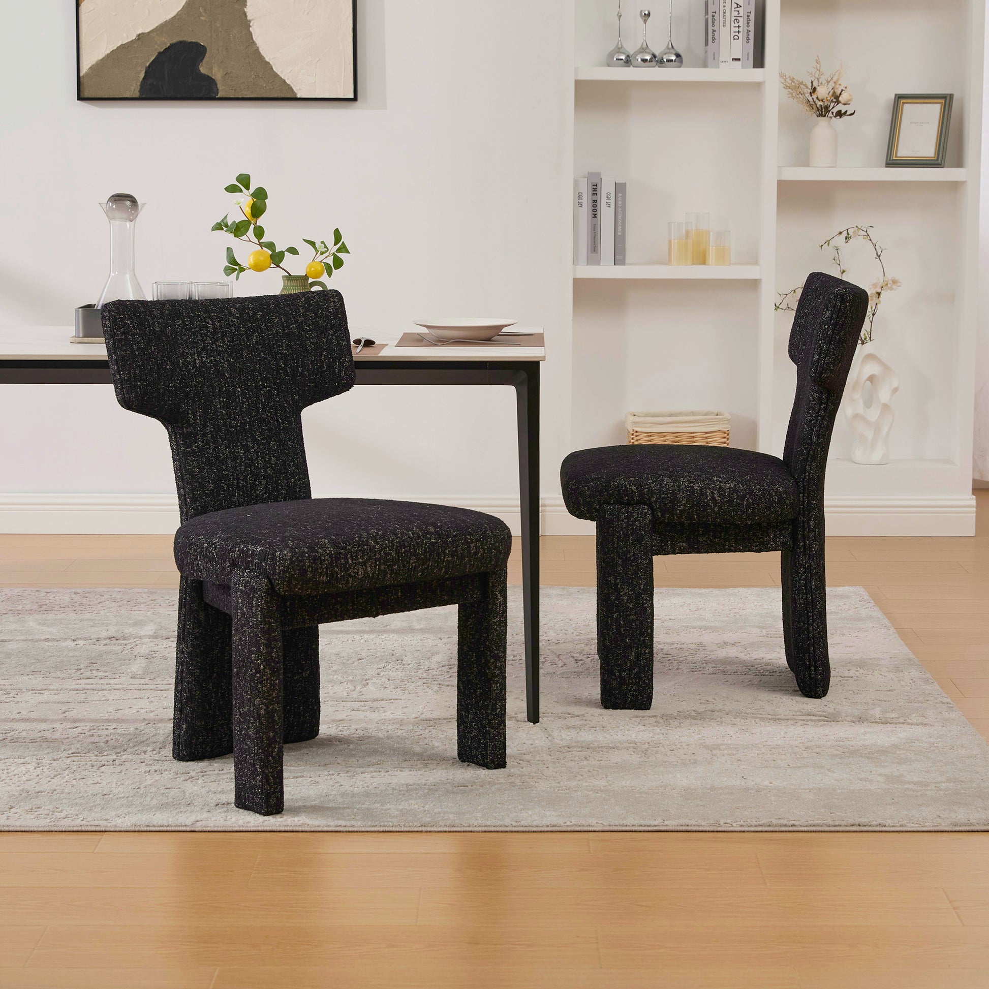 22.05" Wide Modern Upholstered Chenille Dining Chair Set of 2 with Rubberwood Legs, Armless Curved Back Accent Chairs for Living Room Bedroom Restaurant Cafes Dining Room Reception, Black/Gray image 7