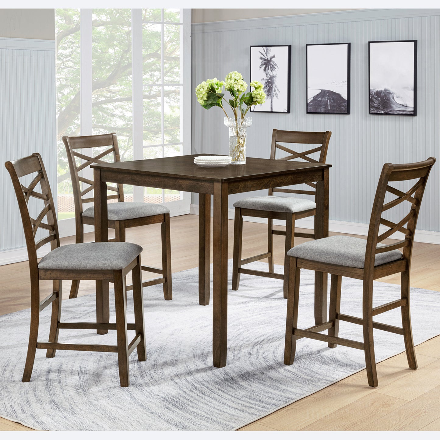 Dining Chairs Only, Wooden Counter Height Chairs Set of 4, Kitchen Chair with Padded Seat, Upholstered Counter Height Chair for Dining Room, Walnut image 3
