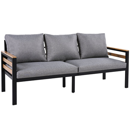 <Old SKU: N704G201246E> GO 4-Piece Outdoor Furniture Sofa Set for 5 People with Acacia Wood Armrests, Patio Conversation Set with Removable Cushion and Solid Wood Coffee Table for Garden, Grey image 12