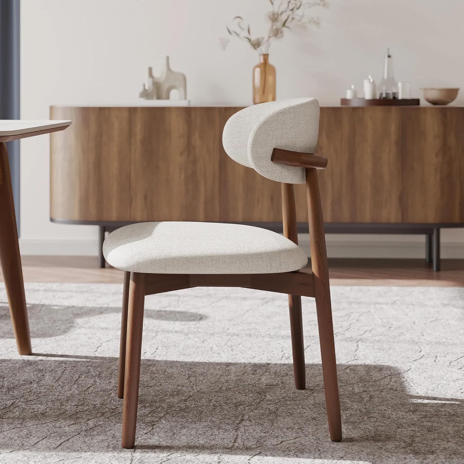 Set of 2 Solid Ash Wood Dining Chairs, Mid-Century Modern Hardwood Kitchen Side Chairs with Upholstered Seat and Ergonomic Curved Backrest, Japandi Style Heavy Duty 330 LBS Capacity-WALNUT image 6