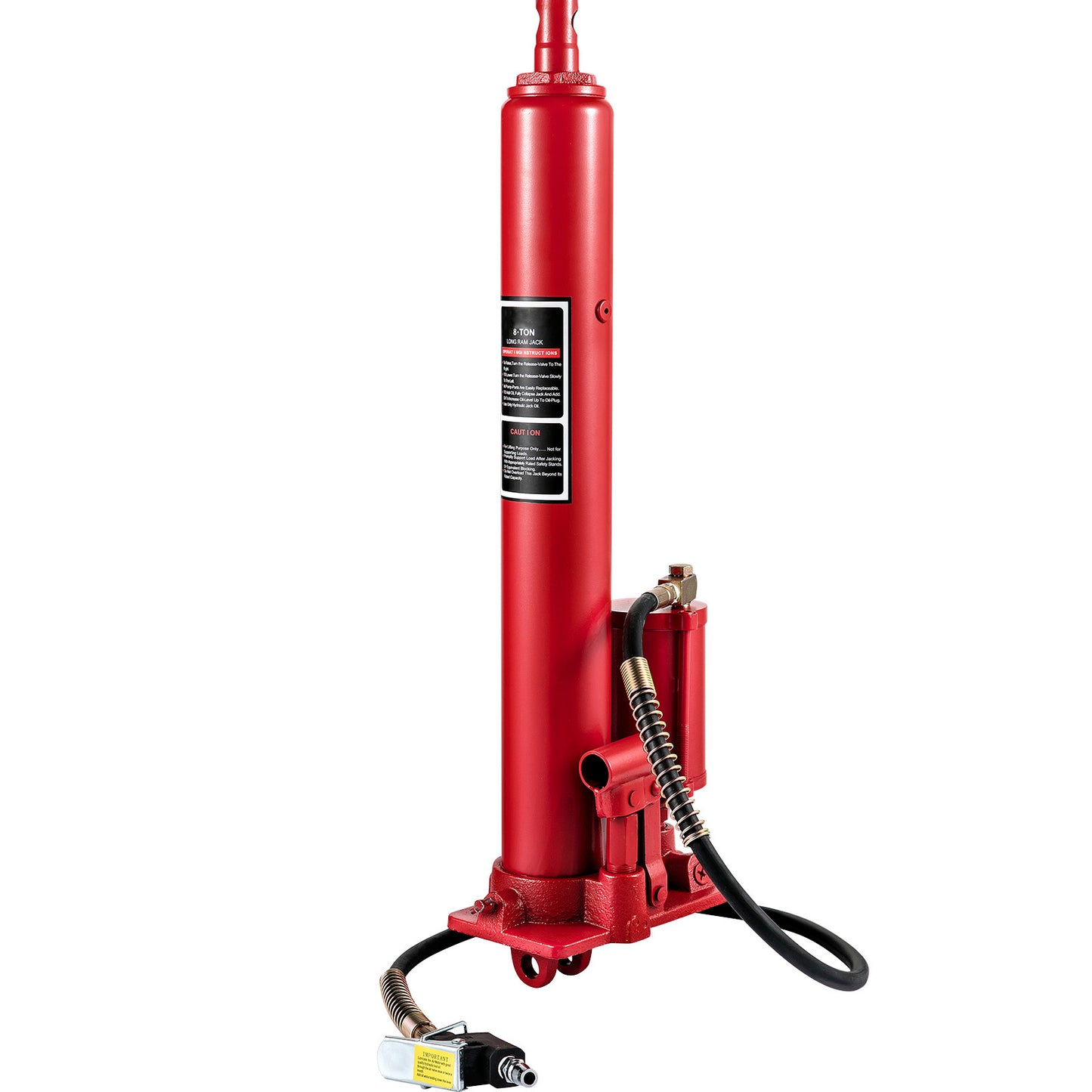 Hydraulic/Pneumatic Long Ram Jack, 8 Tons/17363 lbs Capacity, with Single Piston Pump and Clevis Base, Manual Cherry Picker w/Handle, for Garage/Shop Cranes, Engine Lift Hoist, Red image 6
