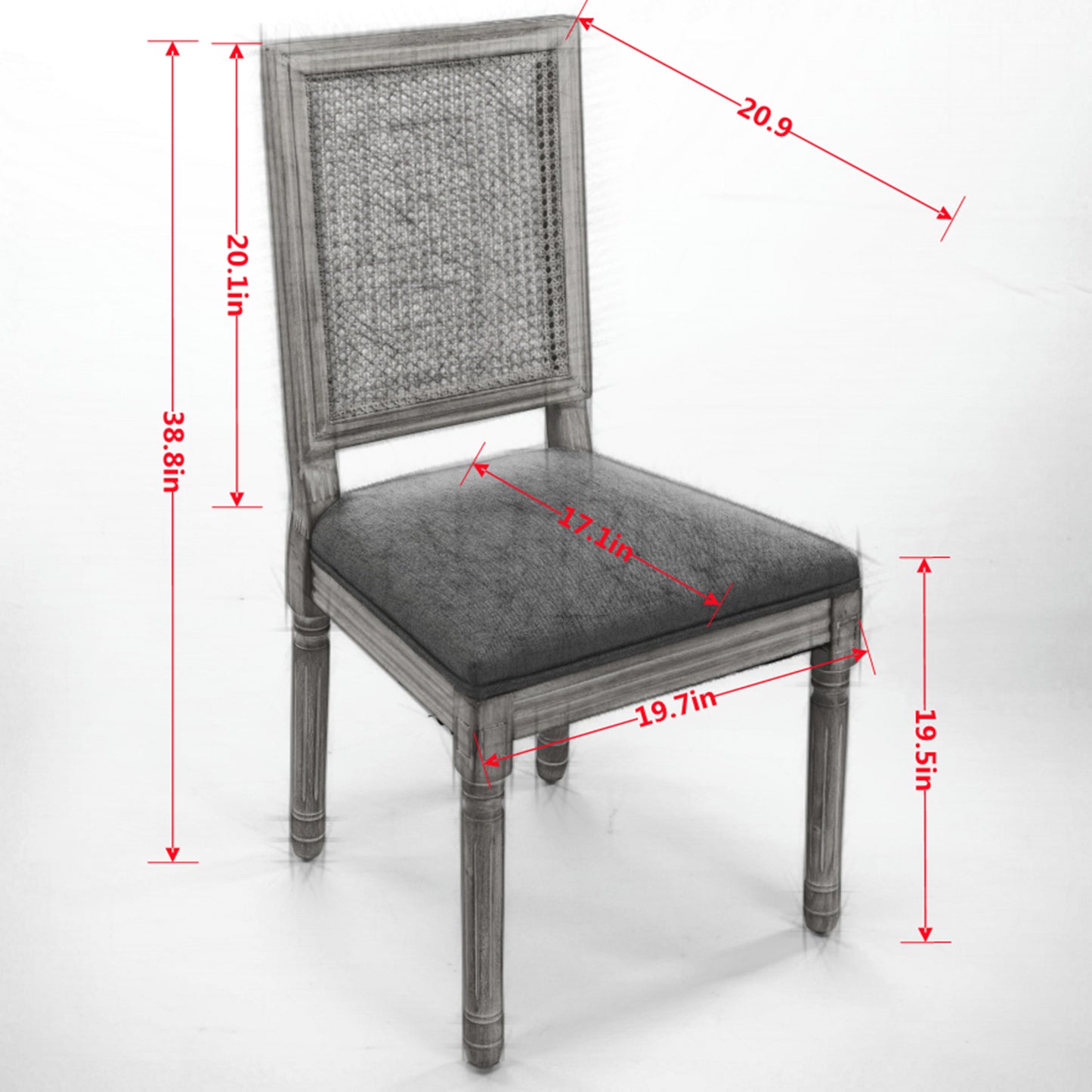 French Decor Chairs Set of 2, Louis Dining Chairs with Square Rattan Backrest and Exquisitely Carved Solid Wood Frame for Living Room, Kitchen, Restaurant,SW1779BG, Beige image 8