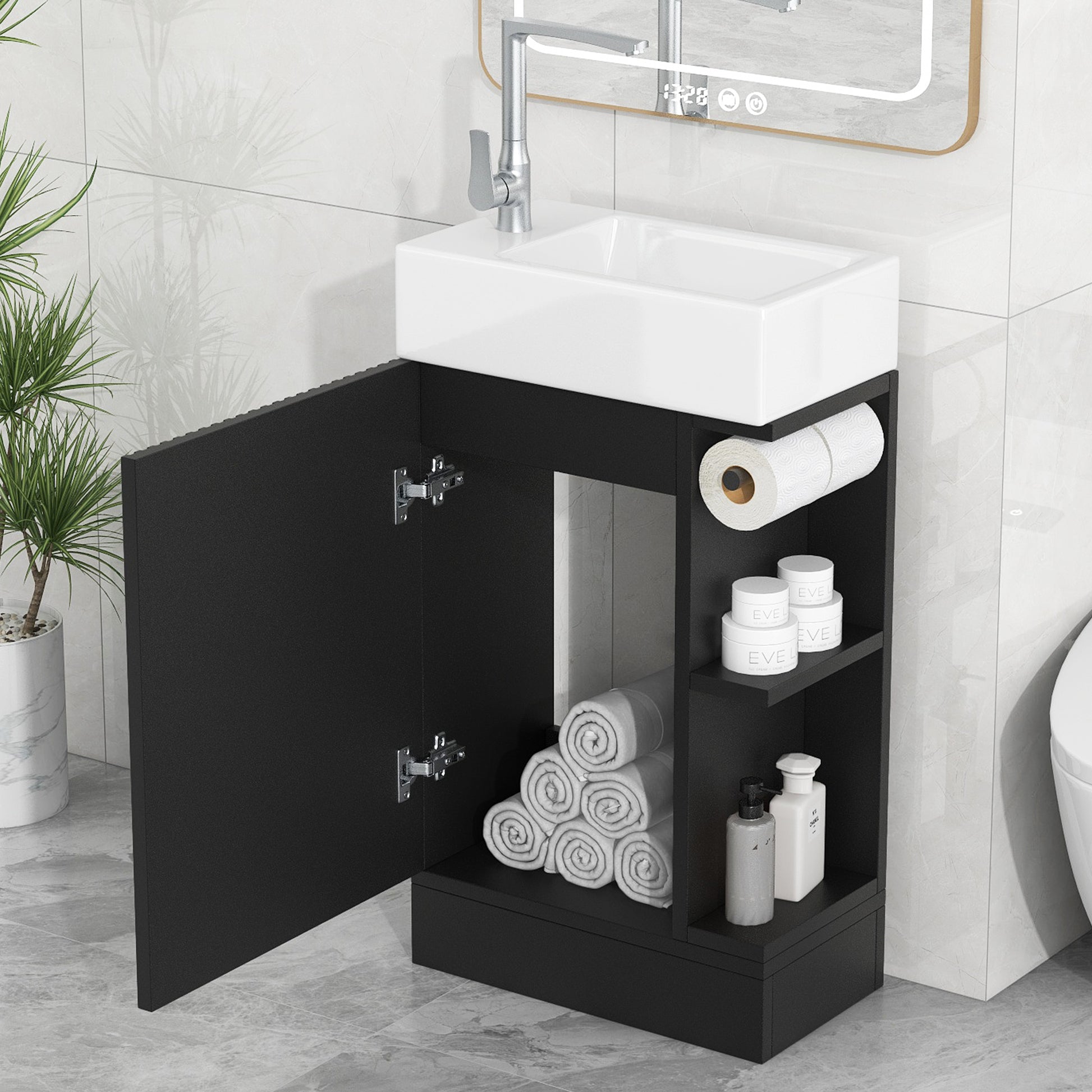 18.6" Bathroom Vanity with Sink, Bathroom Vanity Cabinet with Two-tier Shelf, Left or Right Orientation, Black (WF308491 New Color) image 6