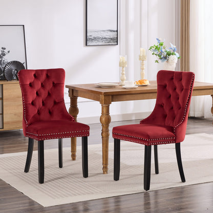 Classic Velvet Dining Chairs, High-end Tufted Solid Wood Contemporary Velvet Upholstered Dining Chair with Wood Legs Nailhead, SET OF 2,Burgundy, Wine Red,SW2001WR image 1