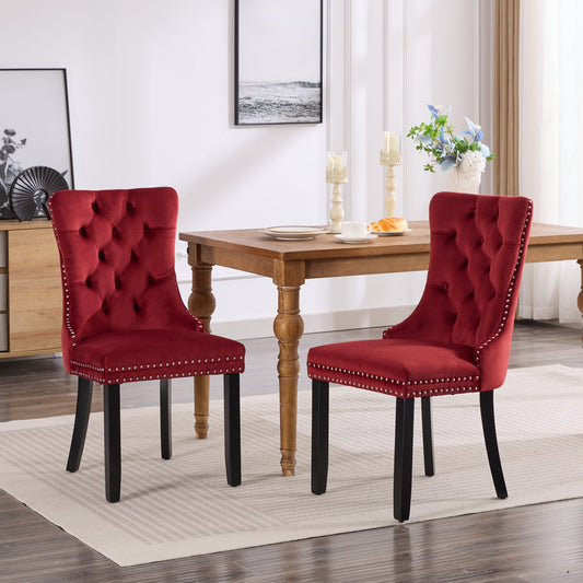 Classic Velvet Dining Chairs, High-end Tufted Solid Wood Contemporary Velvet Upholstered Dining Chair with Wood Legs Nailhead, SET OF 2,Burgundy, Wine Red,SW2001WR image 1