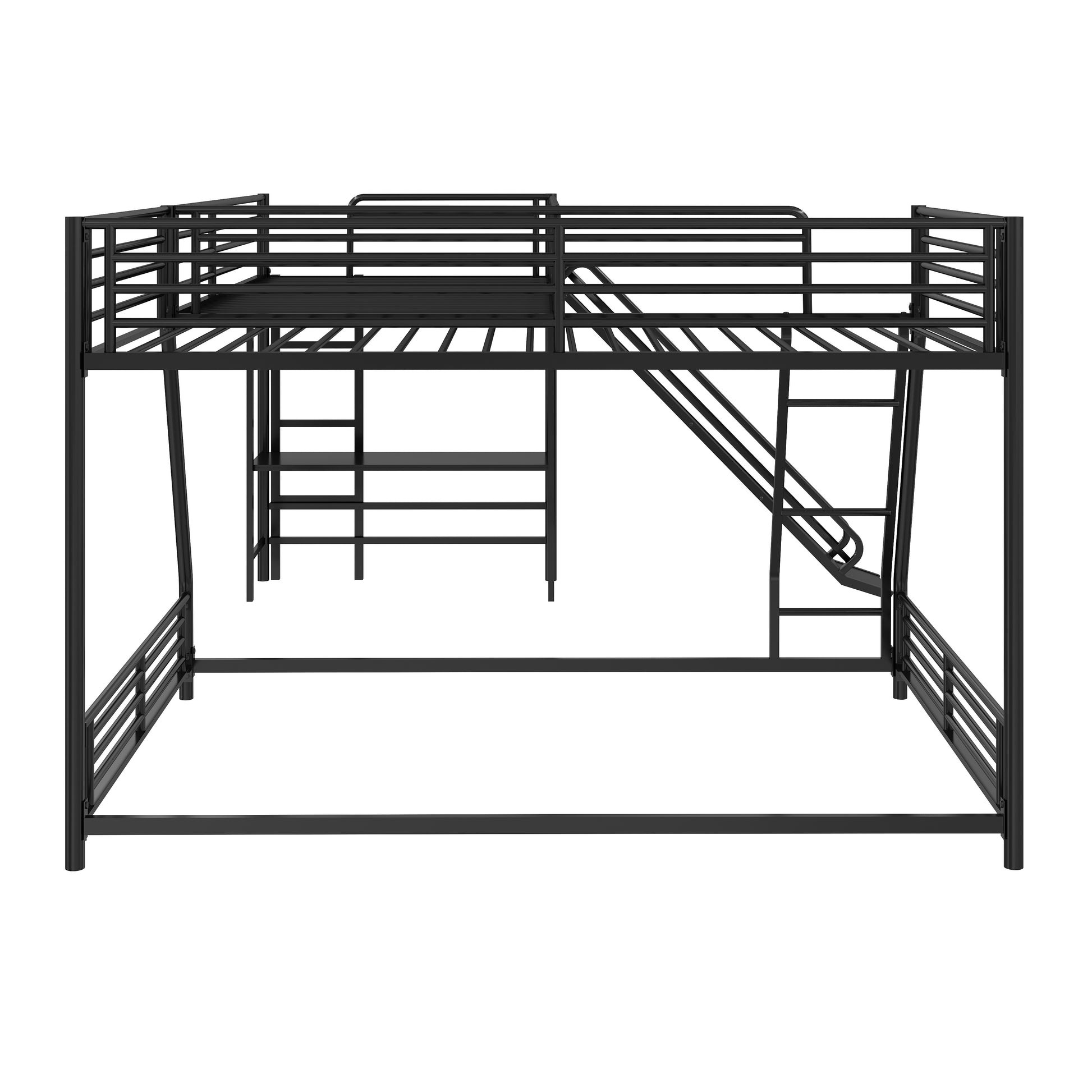 L-Shaped Twin over Full Bunk Bed with Twin Size Loft Bed,Built-in Desk and Slide,Black image 9