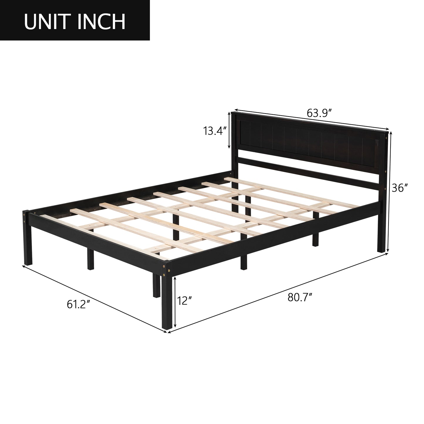 Platform Bed Frame with Headboard, Wood Slat Support, No Box Spring Needed, Queen,Espresso(OLD SKU:WF191420AAP) image 8