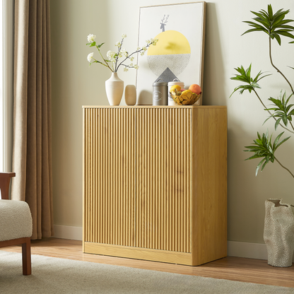34.3" modern wavy sideboard, curved contour design storage cabinet, 2-door cabinet with storage function, suitable for kitchen/bedroom/living room, Natural, 34.3"L x 15.7"W x 34.3"H image 2