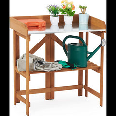 Folding Potting Bench - Solid Wood Garden Workbench for Horticulture