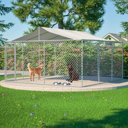 Heavy Duty Outdoor Dog Kennel 14.8x14.8x7.6 ft, Galvanized Chain Link Playpen with Waterproof Anti-UV Cover, Secure Lock, Large Exercise Pen for Puppy & Pets image 1