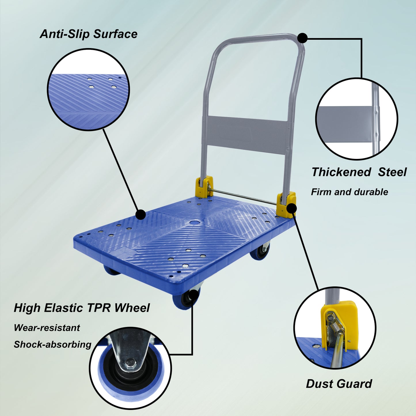 Foldable Platform Push Hand Truck Cart, 880 lbs. Weight Capacity, 2 Swivel Brake Wheels image 7