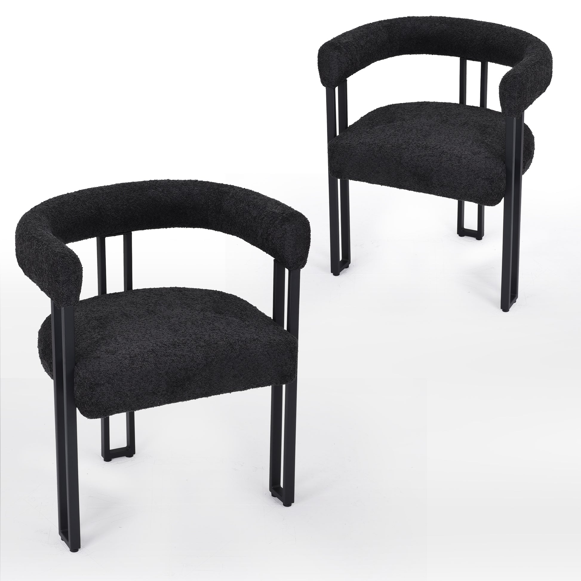 Set of 2 Upholstered Dining Arm Chairs, Bouclé Fabric Accent Chairs with Metal Frame, Modern Armchairs with Cushioned Seat & Back, Stain-Resistant, Living Room & Dining Room image 4