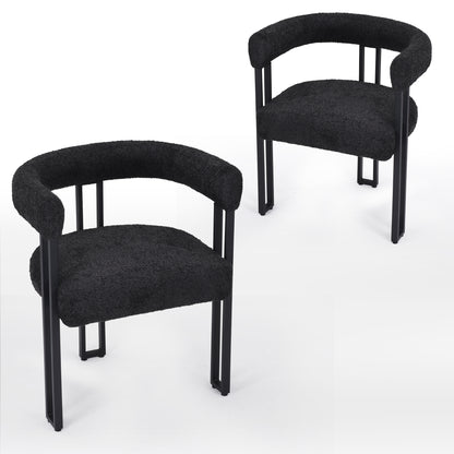 Set of 2 Upholstered Dining Arm Chairs, Bouclé Fabric Accent Chairs with Metal Frame, Modern Armchairs with Cushioned Seat & Back, Stain-Resistant, Living Room & Dining Room image 4