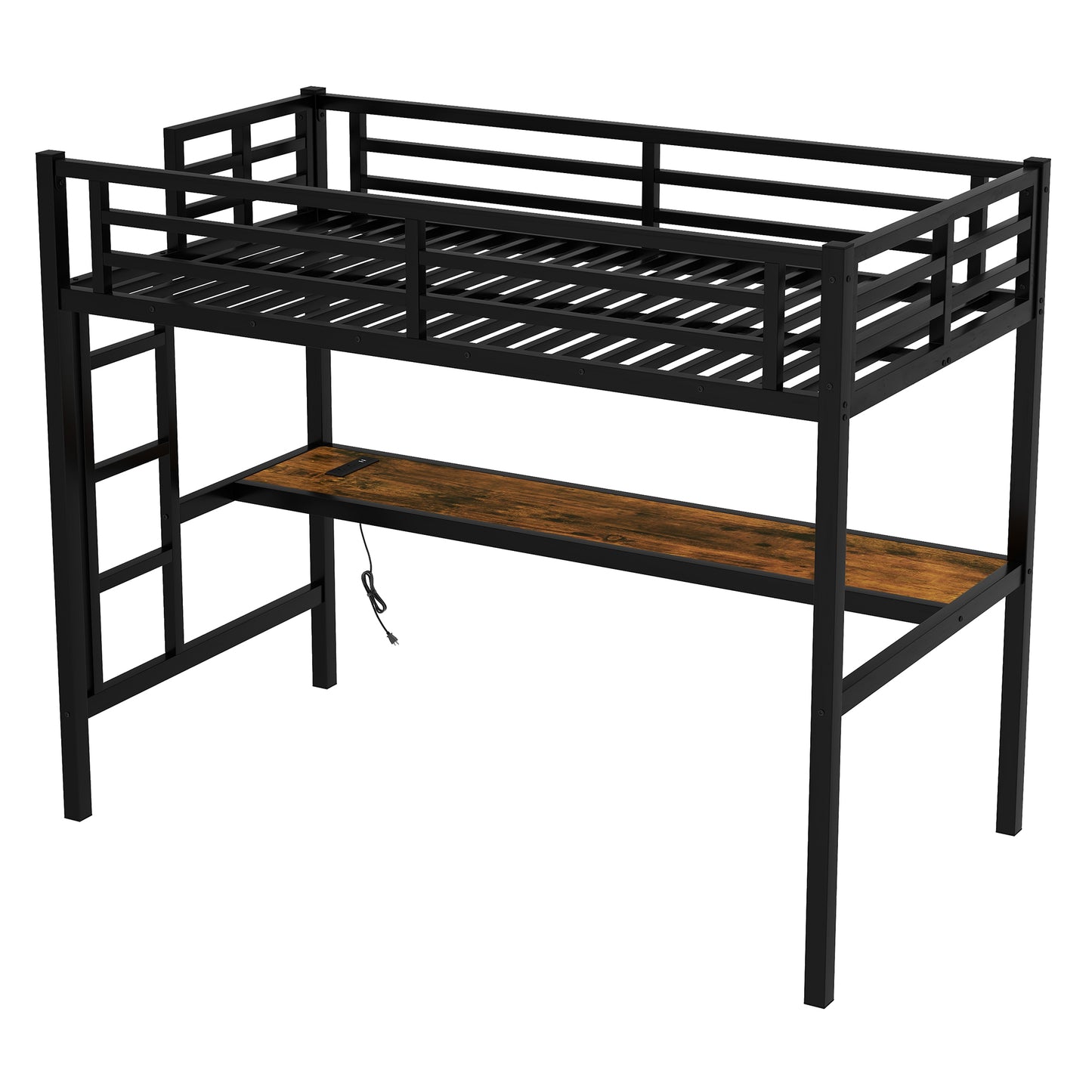 Metal Twin XL Size Loft Bed with Power Outlet and LED Lighted, Space-Saving, Noise Reduced, Black image 9