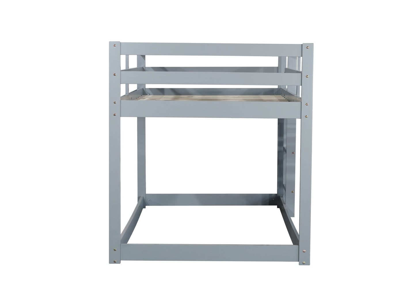 Solid Wooden, Solid Rubber Wooden Twin over Twin Floor Bunk Bed with Ladder, with Bed Platform of Strengthened Slats, Grey image 8