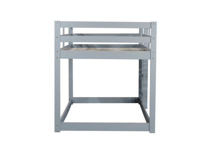 Solid Wooden, Solid Rubber Wooden Twin over Twin Floor Bunk Bed with Ladder, with Bed Platform of Strengthened Slats, Grey image 8