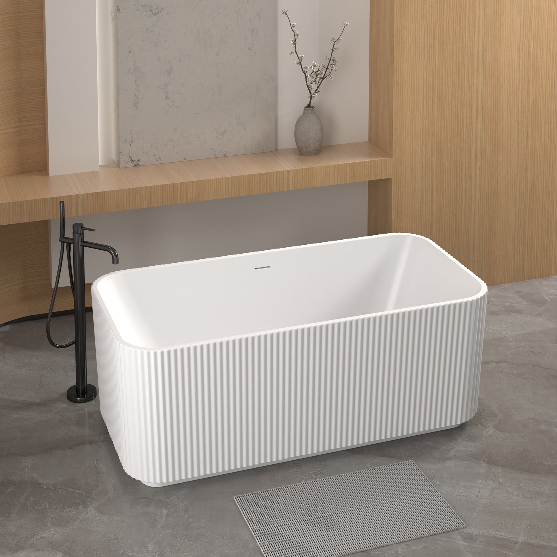 59"Rectangle Linear Acrylic Freestanding Bathtub Stand Alone Soaker Tub, Glossy White Acrylic, POP-UP Chrome Drain, cUPC Certified, image 2