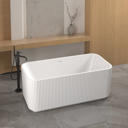 59"Rectangle Linear Acrylic Freestanding Bathtub Stand Alone Soaker Tub, Glossy White Acrylic, POP-UP Chrome Drain, cUPC Certified, image 2