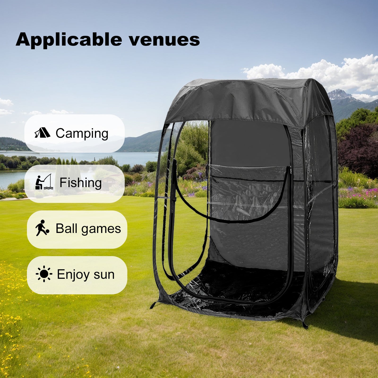 Portable Pop Up Sports Tent, Ideal Shelter for Outdoor Sports Events, Fishing and Camping, Protection from Cold Wind and Rain, Black image 5
