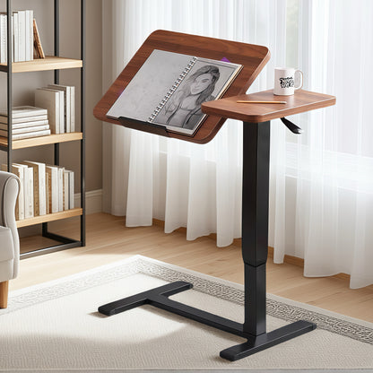 (UPGRADED) Overbed Bedside Desk, Mobile Rolling Laptop Stand Tilting Overbed Table with Wheels, Height Adjustable Tray Bedside Table for Laptop Bed Sofa, WALNUT image 11