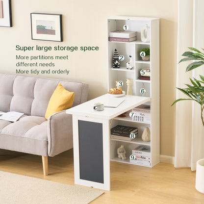 Fold-out Convertible Writing Desk, Wall Mount Table Cabinet with Blackboard and Storage Shelves, Space-Saving Murphy Desk for Home Office Living Room Bedroom (White) image 2