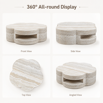 31.5" Clover Round Faux Marble Coffee Table – No Assembly Required, Anti-Slip Raised Edge, Open Storage Shelf, Scratch & Stain Resistant, Modern Minimalist Living Room Table image 4