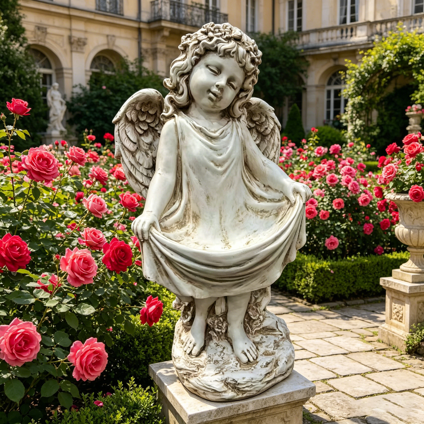 21.06" Tall Weathered Angel Cherub Garden Statue, Resin Dress Sculpture Figurine, Decorative Outdoor Yard Lawn Patio Backyard Landscape Ornament Decoration image 6