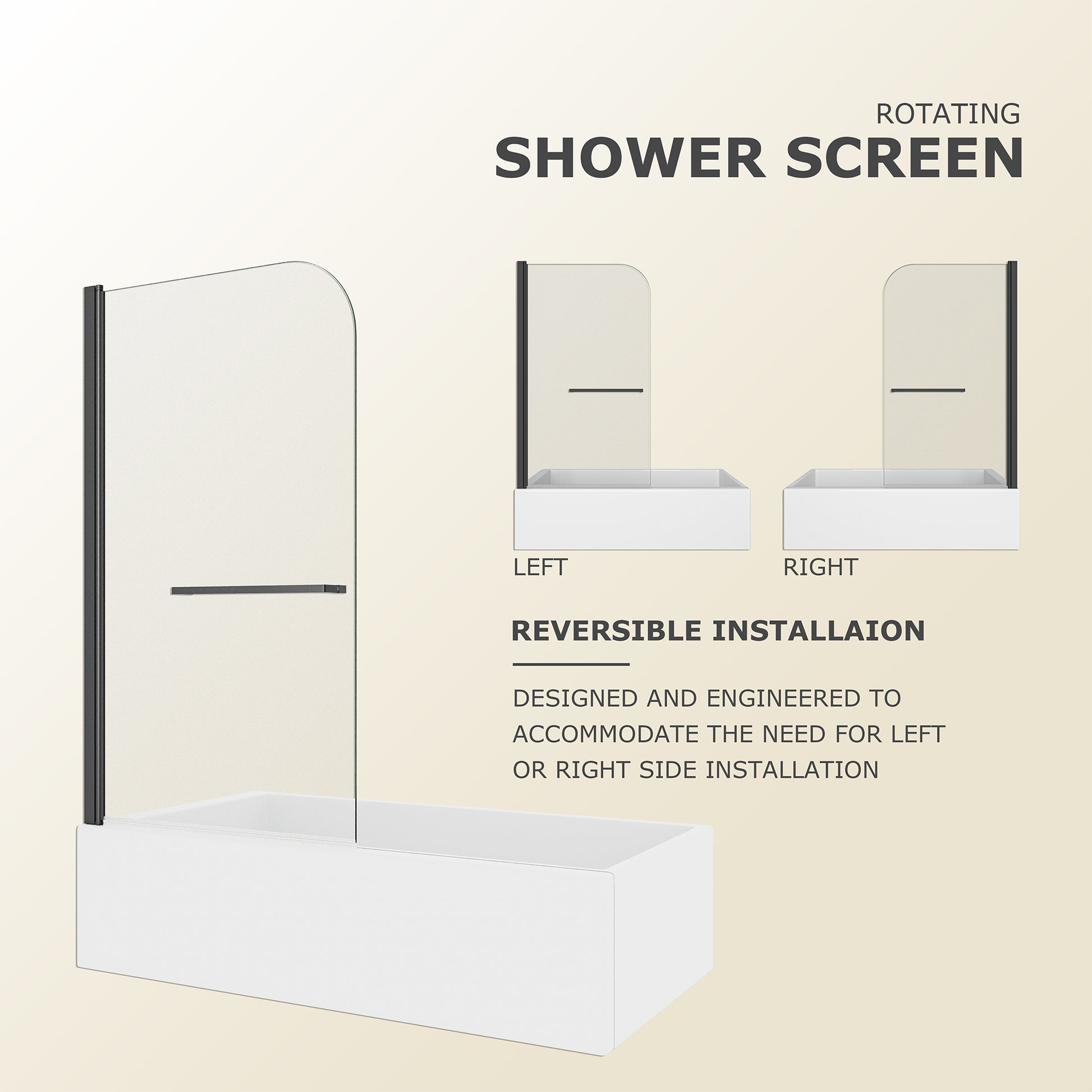 31"-32" W x 55" H Matte Black Flexible 180° Pivot Shower Door Reversible Installation Frameless Bathtub Screen,1/4"(6MM) Tempered Glass With Nano Easy Cleaning And Stick Explosion-proof Membrance image 3