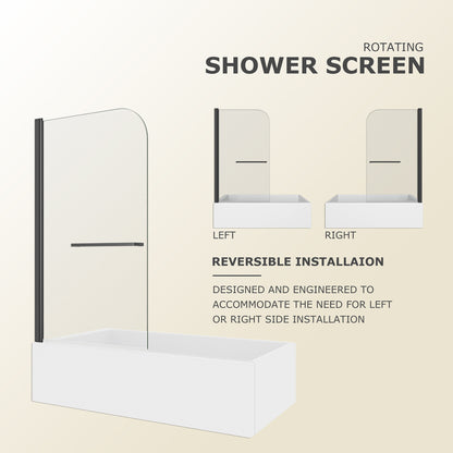 31"-32" W x 55" H Matte Black Flexible 180° Pivot Shower Door Reversible Installation Frameless Bathtub Screen,1/4"(6MM) Tempered Glass With Nano Easy Cleaning And Stick Explosion-proof Membrance image 3