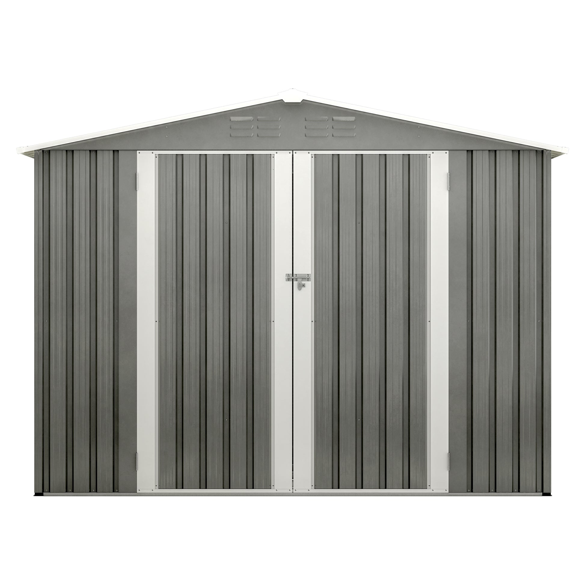 8 x 6 FT Outdoor Waterproof Garden Tool Storage Sheds with Metal Foundation with Floor Frame, Tool Shed with Lockable Hinged Doors & Air Vents, Storage House Waterproof for Backyard, Lawn, Gray image 12