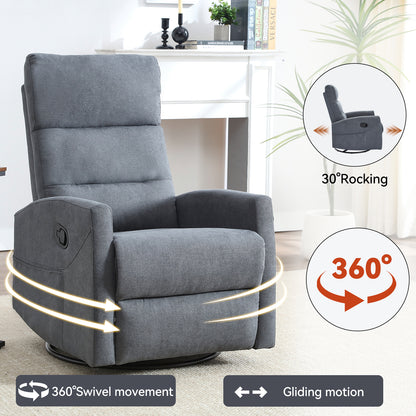 Manual Recliner Chair with Rocker and Swivel in Fabric for Living Room, Grey image 4