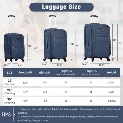 Softside Luggage Expandable 3 Piece Set Suitcase with Duffel Bag Upright Spinner Softshell Lightweight Luggage Travel Set-22/26/30 IN image 2