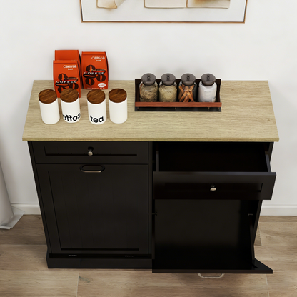 Two Drawers and Two-Compartment Tilt-Out Trash Cabinet Kitchen Trash Cabinet-Black image 9