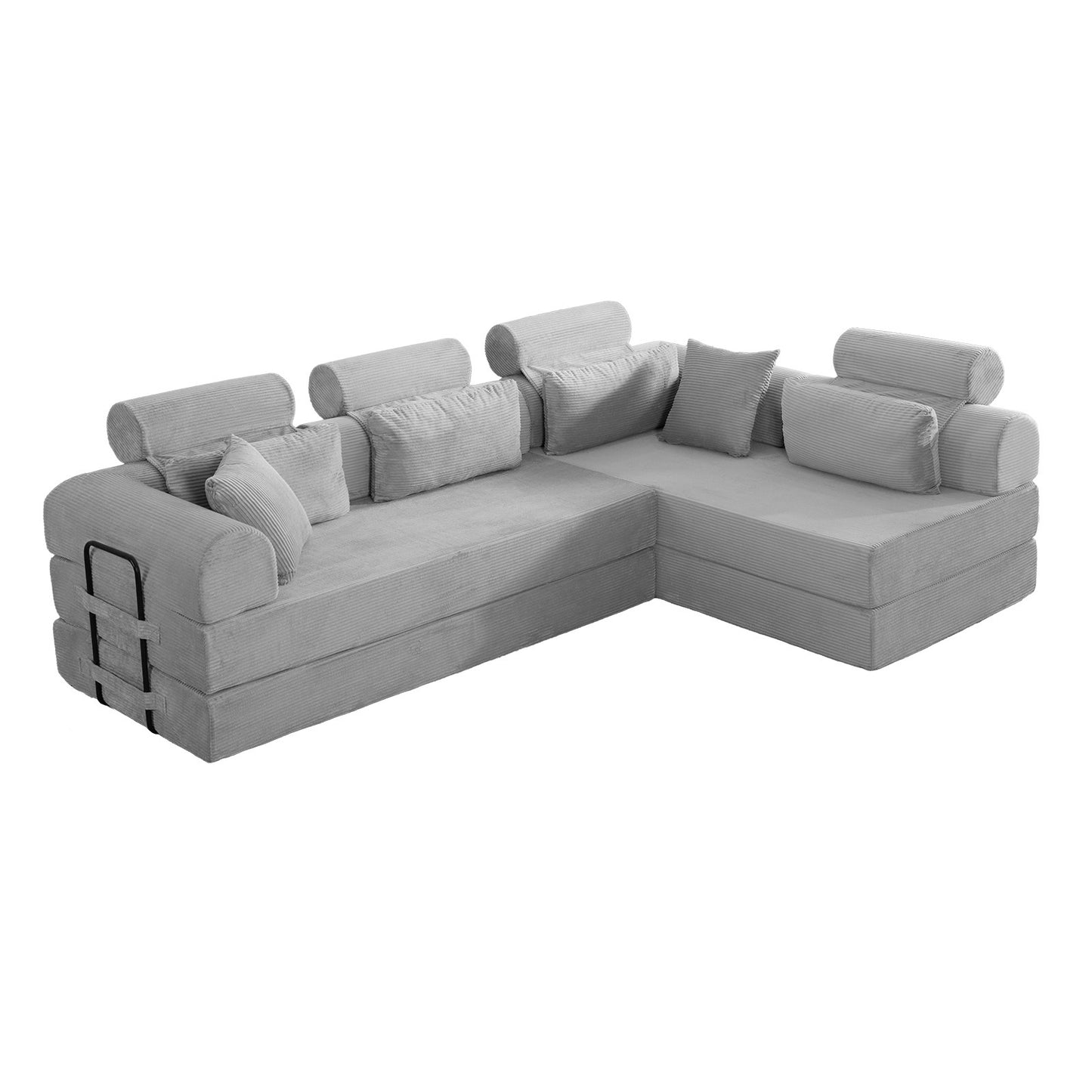 L shape Modular Sectional Sofa, Compressed Sectional Sofa Modern Minimalist Style Corduroy Couch,Unfold into a bed, Bedroom, Comfy Compressed Sofa Couch Space-Efficient Design(Light Gray) image 5