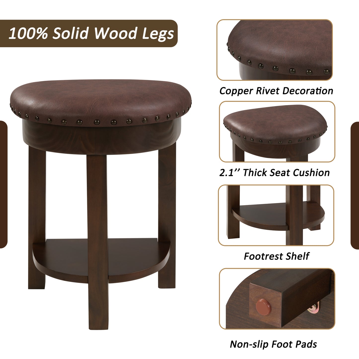 4 Piece Bar Table Set with3 PU Upholstered Bar Stools, Breakfast Table with 3 Padded Stools Solid Wood Counter Height Dining Table Set for Living Room, Dining Room. Espresso image 4