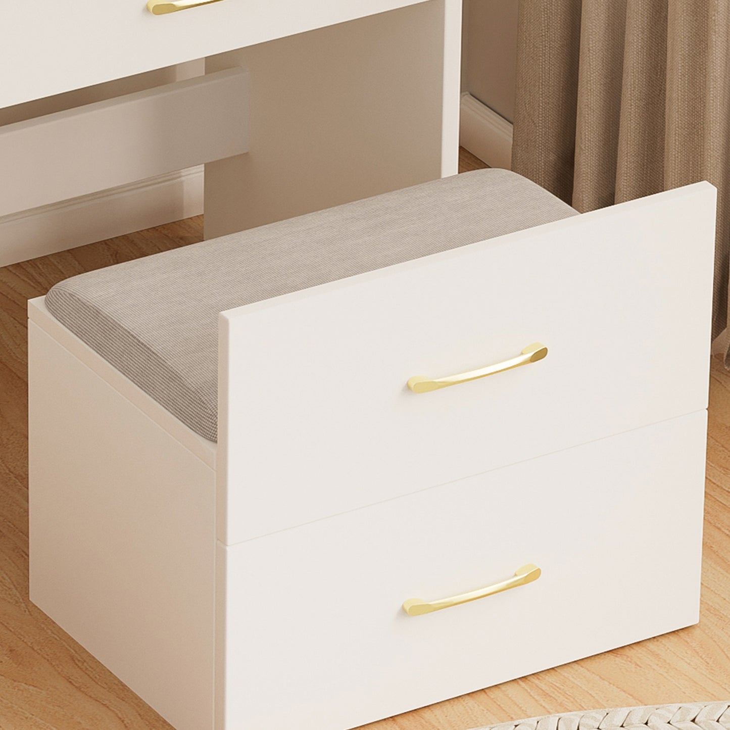 3 in 1 Vanity Desk with open Top Mirror,Small Make Up Vanity Set with Visible Glass Desktop,Compact Makeup Vanity with 3 Drawers,Dressing Table for Bedroom image 6