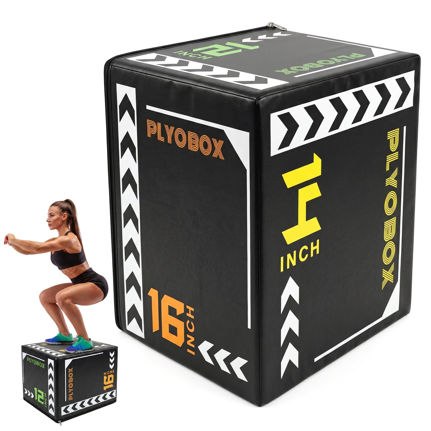 3-in-1 Foam Plyometric Jump Box, 12/14/16 Inch Multi-Height Soft Plyo Box, High-Density EPE Core with Non-Slip PVC Cover, for Beginners, Kids, Home Gym & Rehab Training image 1