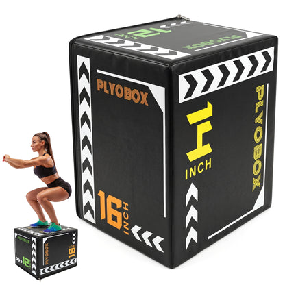 3-in-1 Foam Plyometric Jump Box, 12/14/16 Inch Multi-Height Soft Plyo Box, High-Density EPE Core with Non-Slip PVC Cover, for Beginners, Kids, Home Gym & Rehab Training image 1