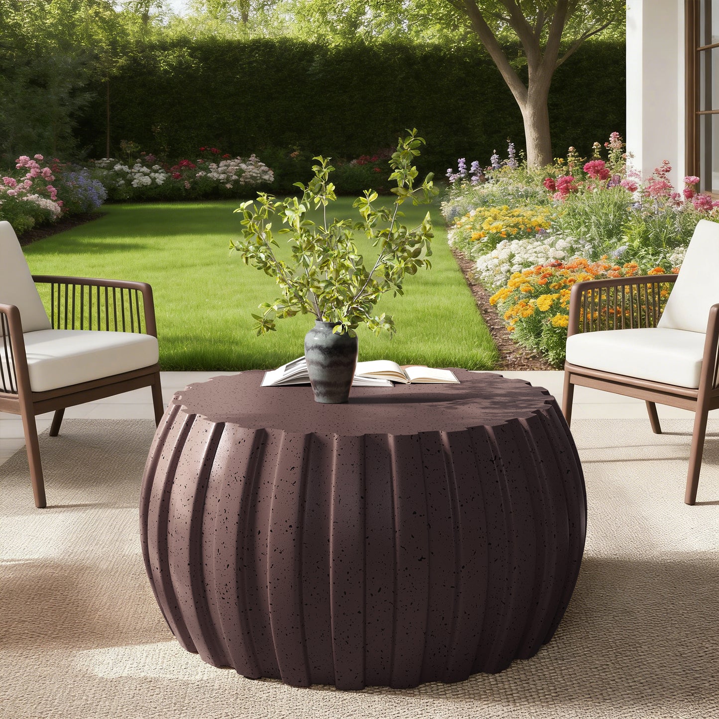 35.43" Modern Waterproof Coffee Table, Durable MgO Cement Design,Indoor & outdoor compatible(Brown) image 11