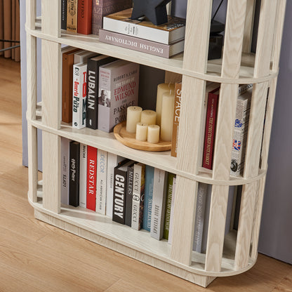 Wooden Oval Open Bookshelf, MDF Grid Frame Freestanding Bookcase, 5-Tier Easy Assembly Storage Display Rack for Living Room Home Office Decor, DIY Free Combination Storage Cabinet Study Room image 9