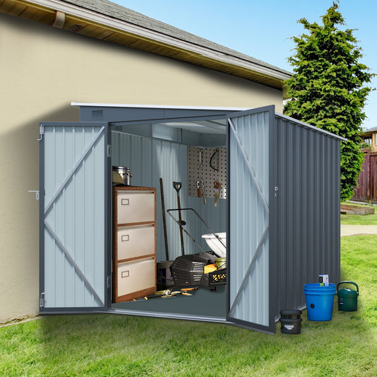 6x8FT Galvanized Steel Outdoor Storage Shed with Lockable Double Doors, Metal Lean to Shed with Free PC Light Board for Tools, Bikes & Patio Essentials (Without floors) image 1