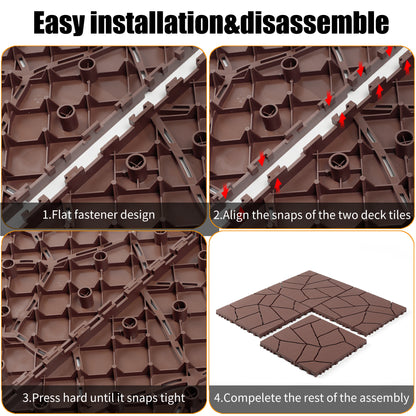 Stone Style 12" Patio Deck Tiles, DIY Module Interlocking Decking Tiles Floor Tile Outdoor and Indoor,Easy and Quick Installation Court Tiles for Porch Poolside Balcony Backyard 44pcs, Brown image 4